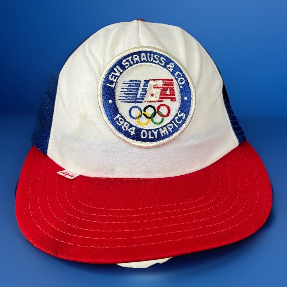 Vintage Levi's 1984 Olympics Trucker Mesh Snapback Hat Strauss - NWT NOS‎